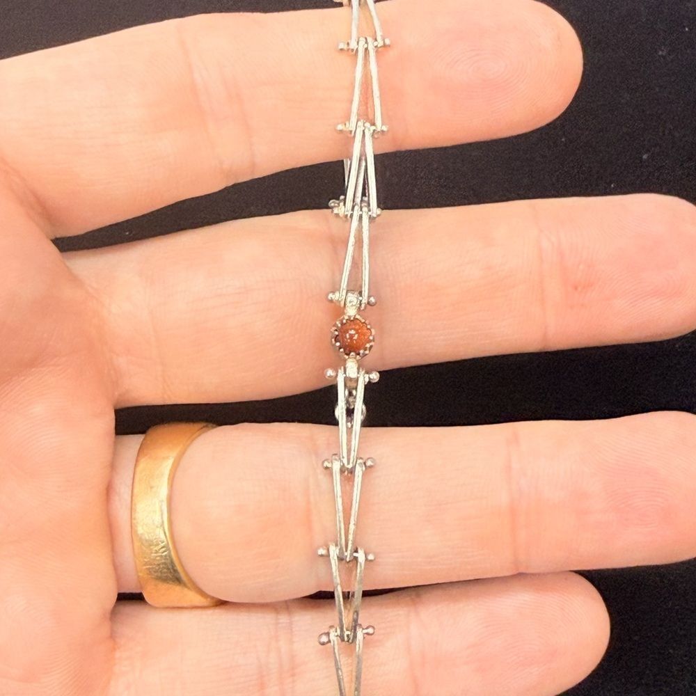 Sterling Silver Bracelet with Orange Gem Accent